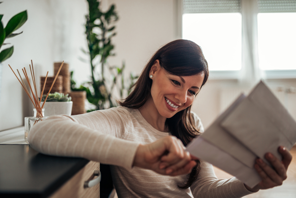 Woman looking at mail