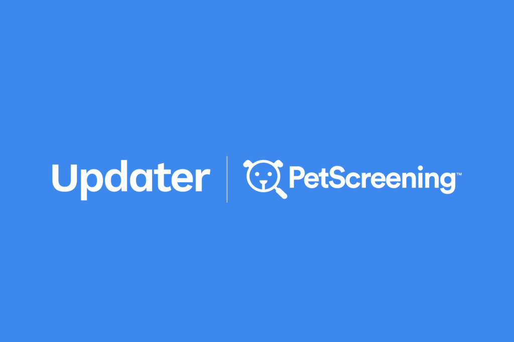 Updater & PetScreening white logos on blue background